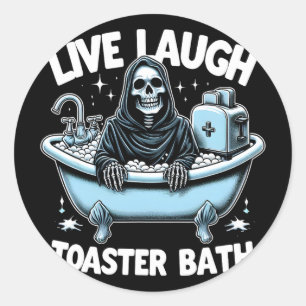 Lustiges Skelett Halloween Live Lachen Toaster Th  Runder Aufkleber