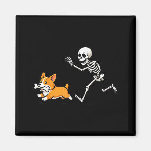 Lustiges Skelett jagt Corgi Halloween Hundemutter Magnet