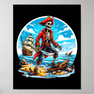 Lustiges Skelett-Pirat-Shirt Totenkopf Halloween S Poster