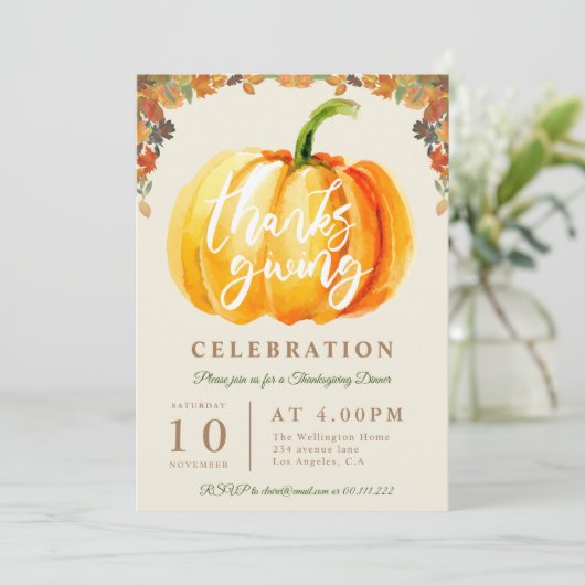 lustiges Skript Wasserfarbe Kürbis Erntedank Abend Einladung (Stehend Vorderseite)