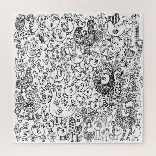 Lustiges skurriles Schwarz-Weiß-Vögel gemustert  Puzzle
