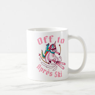 Lustiges Snowboard Skifahren Einhorn auf dem Weg z Kaffeetasse