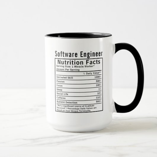 Lustiges Software-Engineer-Ernährungsfakten-Tech-G Tasse (Rechts)