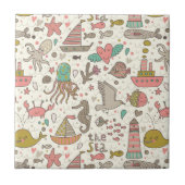 Lustiges Sommer-Muster mit Schiffen Fliese (Vorderseite)