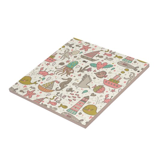 Lustiges Sommer-Muster mit Schiffen Fliese (Seite)