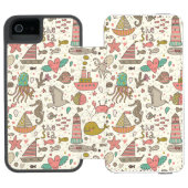 Lustiges Sommer-Muster mit Schiffen Incipio iPhone Geldbeutel-Hülle (Folio Geöffnet)