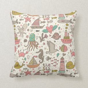 Lustiges Sommer-Muster mit Schiffen Kissen