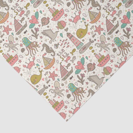 Lustiges Sommer-Muster mit Schiffen Seidenpapier (Ausschnitt)