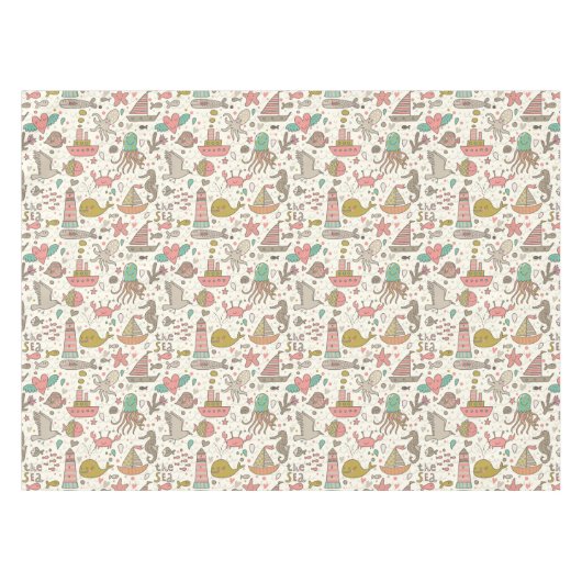 Lustiges Sommer-Muster mit Schiffen Tischdecke (Vorderseite (Horizontal))