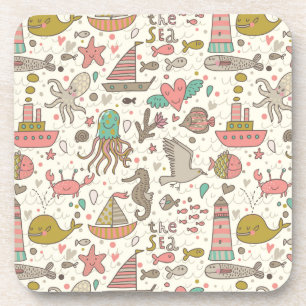 Lustiges Sommer-Muster mit Schiffen Untersetzer