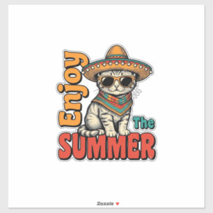 Lustiges Sommerkatze Sombrero Vintage Gravur Desig Aufkleber