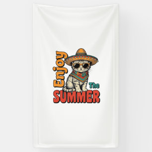 Lustiges Sommerkatze Sombrero Vintage Gravur Desig Banner