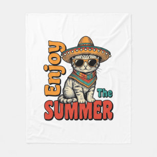 Lustiges Sommerkatze Sombrero Vintage Gravur Desig Fleecedecke