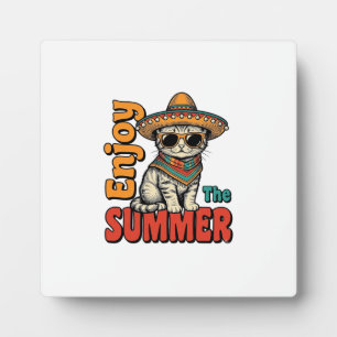 Lustiges Sommerkatze Sombrero Vintage Gravur Desig Fotoplatte