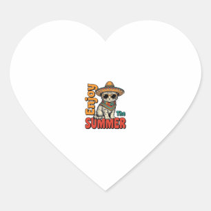 Lustiges Sommerkatze Sombrero Vintage Gravur Desig Herz-Aufkleber