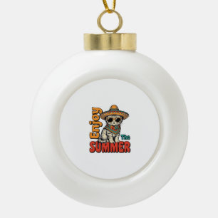 Lustiges Sommerkatze Sombrero Vintage Gravur Desig Keramik Kugel-Ornament