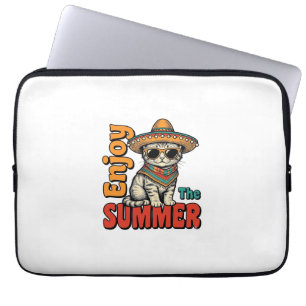 Lustiges Sommerkatze Sombrero Vintage Gravur Desig Laptopschutzhülle