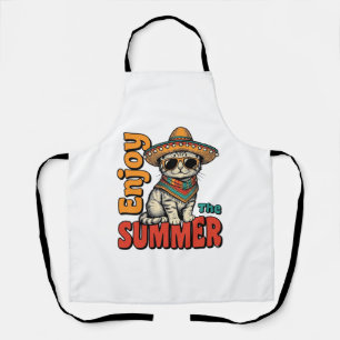 Lustiges Sommerkatze Sombrero Vintage Gravur Desig Schürze