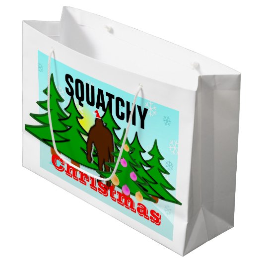 Lustiges Squatchy Weihnachten Bigfoot klebrig Große Geschenktüte (Vorderseite Schrägansicht)