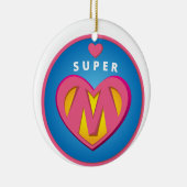 Lustiges Superherosuperwoman-Mamaemblem Keramik Ornament (Rechts)