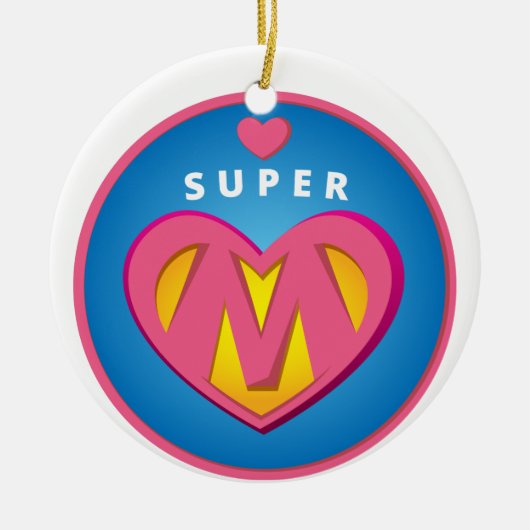 Lustiges Superherosuperwoman-Mamaemblem Keramik Ornament (Vorne)