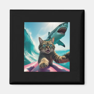 Lustiges Surfen Katze Selfie Mit Hai Meme _1 Magnet