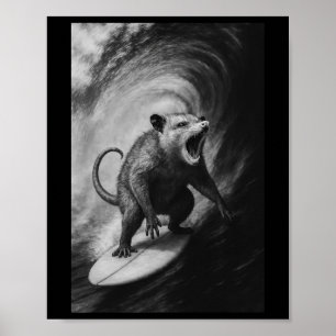 Lustiges Surfen Possum Selfie Auf Surfboard Strand Poster