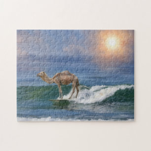 Lustiges surfendes Kamel auf einer Meereswelle Spa Puzzle