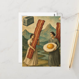 Lustiges Surrealistisches Frühstück Frauen Speck u Postkarte