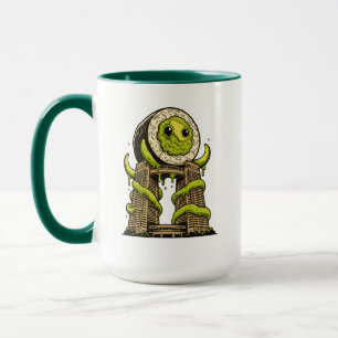 Lustiges Sushi-Monster Kaiju Stadtangriff-Design Tasse