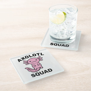 Lustiges süßes Axolotl-Team benutzerdefiniert edit Glasuntersetzer