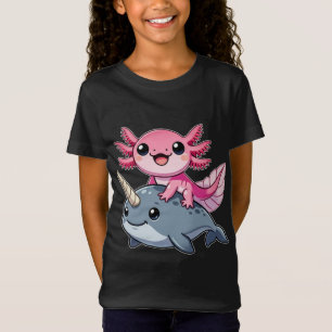 Lustiges süßes Narwal und Axolotl Kawaii Ozeantier T-Shirt