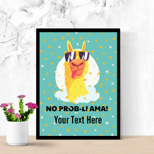 Lustiges süßes No-Prob-Llama mit Sternen Poster