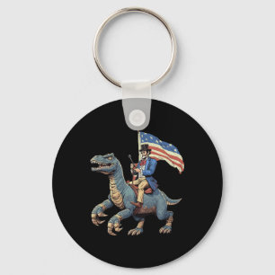 Lustiges T-Shirt Abe Lincoln Reitet Einen Dinosaur Schlüsselanhänger