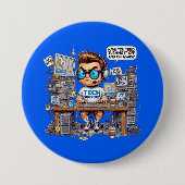 Lustiges Tech-Support-T-Shirt Cartoon Button (Vorderseite)