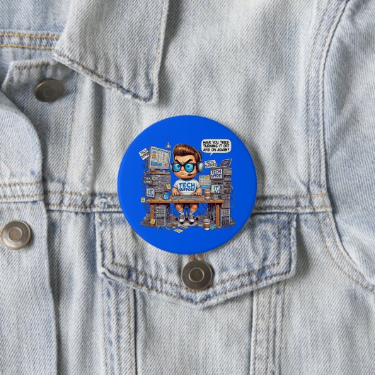 Lustiges Tech-Support-T-Shirt Cartoon Button (Beispiel)