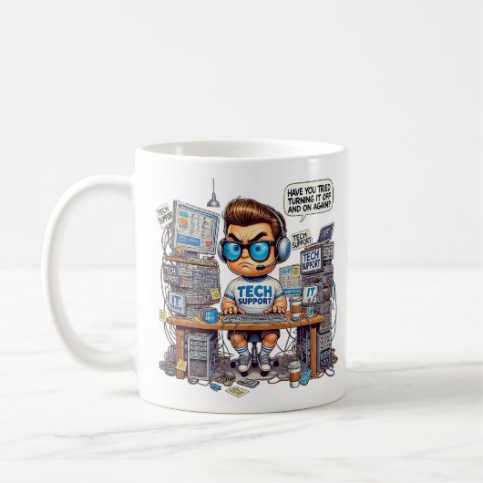Lustiges Tech-Support-T-Shirt Cartoon Kaffeetasse (Links)