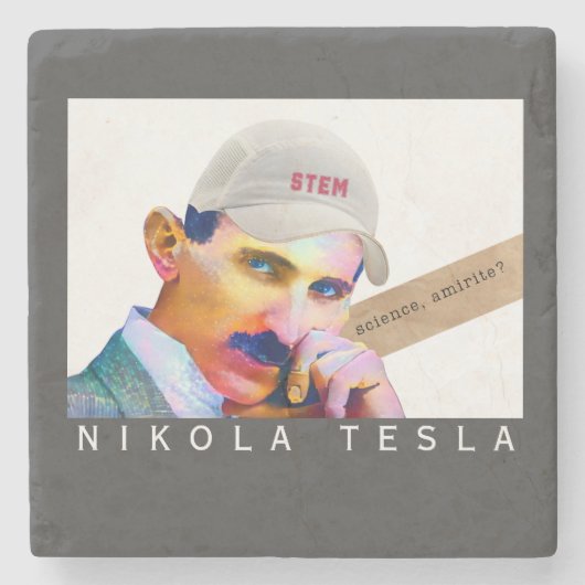 Lustiges Tesla-Porträt Steinuntersetzer (Vorderseite)