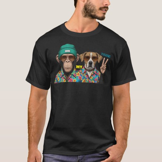 Lustiges Tierfreunde T-Shirt | Cooler Affe Hund   (Vorderseite)