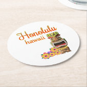 Lustiges Tiki Honolulu Hawaii Runder Pappuntersetzer (Angewinkelt)