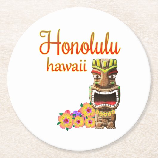 Lustiges Tiki Honolulu Hawaii Runder Pappuntersetzer (Vorderseite)