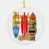 Lustiges Tiki Honolulu Hawaii Surfen Keramik Ornament (Hinten)