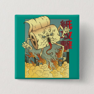 Lustiges Toilettenpapier-Monster im japanischen St Button
