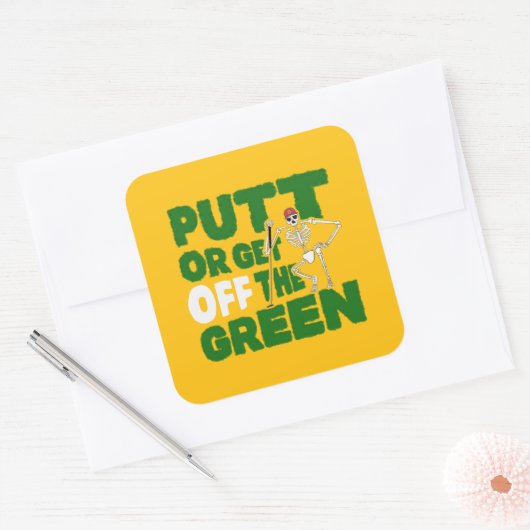 Lustiges "Trash Talk" Putt oder Raus vom Grün Quadratischer Aufkleber (Umschlag)