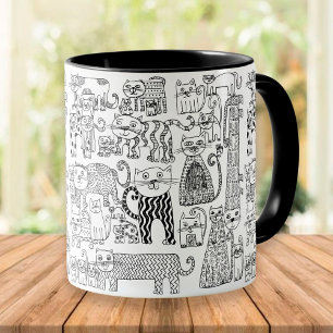 Lustiges trendiges Schwarz-Weiß-Katzen-Muster Tasse