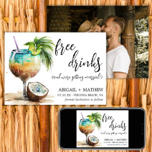Lustiges tropisches Kokosnuss-Cocktail-Foto Hochze Save The Date