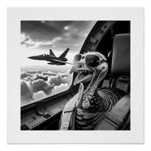 Lustiges Truthahn-Selfie Schwarz & Weiß Poster