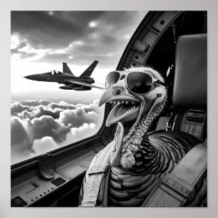 Lustiges Truthahn-Selfie Schwarz & Weiß Poster