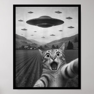 Lustiges überrascht Ed Katze Selfie mit Alien UFO Poster