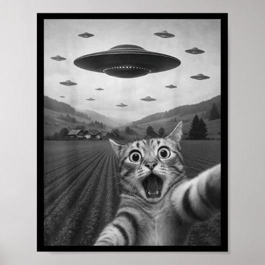Lustiges überrascht Ed Katze Selfie mit Alien UFO Poster (Vorne)